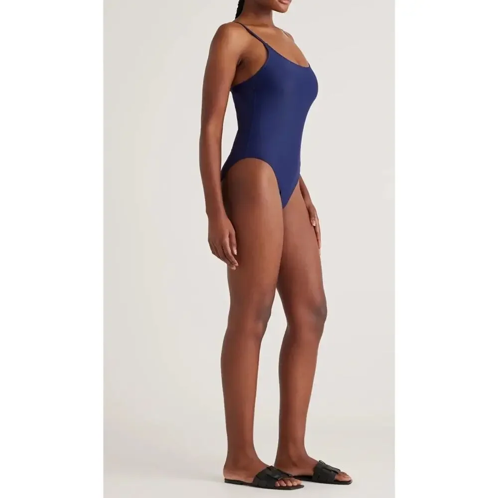 Quince Italian Cami One-Piece Swimsuit Deep Navy Blue Size Large NWT